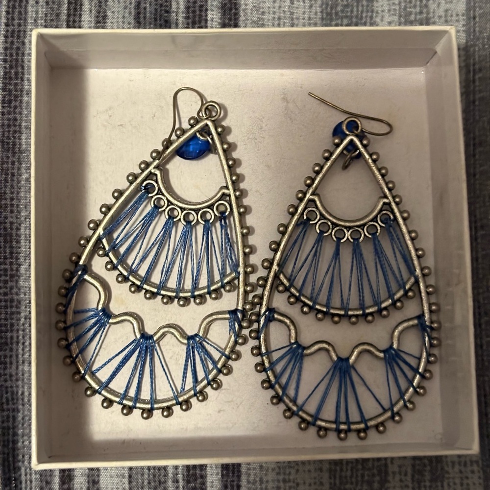 Bohemian Blue and Silver Dangle Earrings